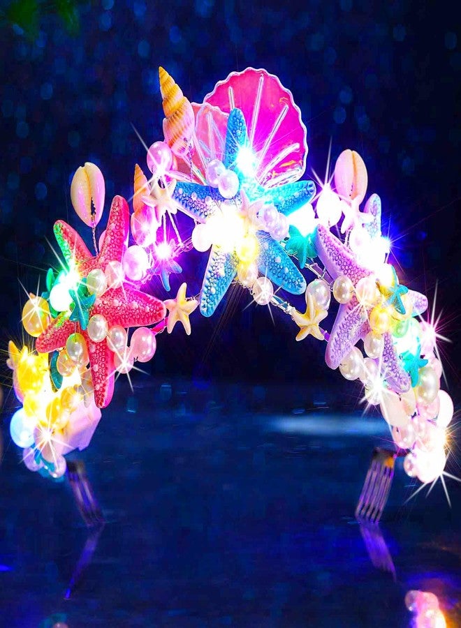 GENBREE Light Up Mermaid Crown LED Seashell Headband Starfish Hair Accessories for Women - Image 1